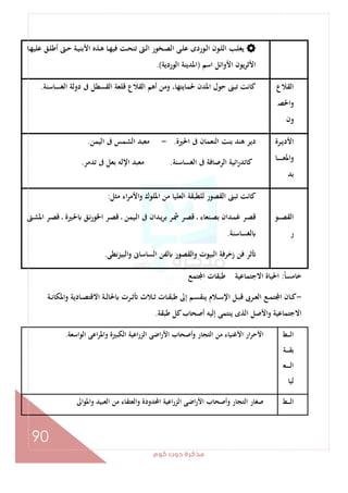 ‫ﻛﻮم‬‫دوت‬‫ﻣﺬﻛﺮة‬
90
‫ـﺎ‬‫ـ‬‫ﻬ‬‫ﻋﻠﻴ‬ ‫ـﻖ‬‫ـ‬‫ﻠ‬‫أﻃ‬ ‫ـﱴ‬‫ـ‬‫ﺣ‬ ‫ـﺔ‬‫ـ‬‫ﻴ‬‫اﻷﺑﻨ‬ ‫ـﺬﻩ‬‫ـ‬‫ﻫ‬ ‫ـﺎ‬‫ـ‬‫ﻬ‬‫ﻓﻴ‬ ‫ـﺖ‬‫ـ‬‫ﺤ‬‫ﺗﻨ‬ ‫ـﱴ‬‫ـ‬‫ﻟ‬‫ا‬ ‫ـﺨﻮر‬‫ـ‬‫ﺼ‬‫اﻟ‬ ‫ـﻰ‬‫ـ‬‫ﻠ‬‫ﻋ‬ ‫ـﻮردى‬‫ـ‬‫ﻟ‬‫ا‬ ‫ـﻮن‬‫ـ‬‫ﻠ‬‫اﻟ‬ ‫ـﺐ‬‫ـ‬‫ﻠ‬‫ﻳﻐ‬
‫اﺳﻢ‬ ‫اﻷواﺋﻞ‬ ‫ﻳﻮن‬‫ﺮ‬‫اﻷﺛ‬)‫اﻟﻮردﻳﺔ‬ ‫اﳌﺪﻳﻨﺔ‬.(
‫اﻟﻘﻼع‬
‫اﳊﺼ‬‫و‬
‫ون‬
‫اﻟﻐﺴﺎﺳﻨﺔ‬ ‫دوﻟﺔ‬ ‫ﰱ‬ ‫اﻟﻘﺴﻄﻞ‬ ‫ﻗﻠﻌﺔ‬ ‫اﻟﻘﻼع‬ ‫أﻫﻢ‬ ‫وﻣﻦ‬ ،‫ﳊﻤﺎﻳﺘﻬﺎ‬ ‫اﳌﺪن‬ ‫ﺣﻮل‬ ‫ﺗﺒﲎ‬ ‫ﻛﺎﻧﺖ‬.
‫ـﺮة‬‫ـ‬‫ﻳ‬‫اﻷد‬
‫و‬‫ـﺎ‬‫ـ‬‫ـ‬‫ـ‬‫ـ‬‫ـ‬‫ـ‬‫ـ‬‫ﻌ‬‫اﳌ‬
‫ﺑﺪ‬
‫اﳊﲑة‬ ‫ﰱ‬ ‫اﻟﻨﻌﻤﺎن‬ ‫ﺑﻨﺖ‬ ‫ﻫﻨﺪ‬ ‫دﻳﺮ‬.-‫اﻟﻴﻤﻦ‬ ‫ﰱ‬ ‫اﻟﺸﻤﺲ‬ ‫ﻣﻌﺒﺪ‬.
‫اﻟﻐﺴﺎﺳﻨﺔ‬ ‫ﰱ‬ ‫اﻟﺮﺻﺎﻓﺔ‬ ‫اﺋﻴﺔ‬‫ر‬‫ﻛﺎﺗﺪ‬.‫ﺗﺪﻣﺮ‬ ‫ﰱ‬ ‫ﺑﻌﻞ‬ ‫اﻹﻟﻪ‬ ‫ﻣﻌﺒﺪ‬.
‫ـﻮ‬‫ـ‬‫ـ‬‫ـ‬‫ﺼ‬‫اﻟﻘ‬
‫ر‬
‫ﻣﺜﻞ‬ ‫اء‬‫ﺮ‬‫اﻷﻣ‬‫و‬ ‫اﳌﻠﻮك‬ ‫ﻣﻦ‬ ‫اﻟﻌﻠﻴﺎ‬ ‫ﻟﻠﻄﺒﻘﺔ‬ ‫اﻟﻘﺼﻮر‬ ‫ﺗﺒﲎ‬ ‫ﻛﺎﻧﺖ‬:
‫ـﻖ‬‫ﻧ‬‫ر‬‫اﳋﻮ‬ ‫ـﺮ‬‫ﺼ‬‫ﻗ‬ ‫ـ‬ ‫ـﻴﻤﻦ‬‫ﻟ‬‫ا‬ ‫ﰱ‬ ‫ـﺪان‬‫ﻳ‬‫ﺮ‬‫ﺑ‬ ‫ـﺮ‬‫ﴰ‬ ‫ـﺮ‬‫ﺼ‬‫ﻗ‬ ‫ـ‬ ‫ـﻨﻌﺎء‬‫ﺼ‬‫ﺑ‬ ‫ـﺪان‬‫ﻤ‬‫ﻏ‬ ‫ـﺮ‬‫ﺼ‬‫ﻗ‬‫ـﱴ‬‫ﺸ‬‫اﳌ‬ ‫ـﺮ‬‫ﺼ‬‫ﻗ‬ ‫ـ‬ ‫ـﲑة‬‫ﳊ‬
‫ﻟﻐﺴﺎﺳﻨﺔ‬.
‫اﻟﺒﻴﺰﻧﻄﻰ‬‫و‬ ‫اﻟﺴﺎﺳﺎﱏ‬ ‫ﻟﻔﻦ‬ ‫واﻟﻘﺼﻮر‬ ‫اﻟﺒﻴﻮت‬ ‫زﺧﺮﻓﺔ‬ ‫ﻓﻦ‬ ‫ﺛﺮ‬.
ً‫ﺎ‬‫ﺧﺎﻣﺴ‬:‫ﺘﻤﻊ‬ ‫ا‬ ‫ﻃﺒﻘﺎت‬ ‫اﻻﺟﺘﻤﺎﻋﻴﺔ‬ ‫اﳊﻴﺎة‬
-‫ـﺔ‬‫ـ‬‫ﻧ‬‫واﳌﻜﺎ‬ ‫ـﺎدﻳﺔ‬‫ـ‬‫ﺼ‬‫اﻻﻗﺘ‬ ‫ـﺔ‬‫ـ‬‫ﻟ‬‫ﳊﺎ‬ ‫ـﺮت‬‫ـ‬‫ﺛ‬ ‫ـﻼث‬‫ـ‬‫ﺛ‬ ‫ـﺎت‬‫ـ‬‫ﻘ‬‫ﻃﺒ‬ ‫إﱃ‬ ‫ـﻢ‬‫ـ‬‫ﺴ‬‫ﻳﻨﻘ‬ ‫ـﻼم‬‫ـ‬‫ﺳ‬‫اﻹ‬ ‫ـﻞ‬‫ـ‬‫ﺒ‬‫ﻗ‬ ‫ـﺮﰉ‬‫ـ‬‫ﻌ‬‫اﻟ‬ ‫ـﻊ‬‫ـ‬‫ﻤ‬‫ﺘ‬ ‫ا‬ ‫ـﺎن‬‫ـ‬‫ﻛ‬
‫أﺻﺤﺎ‬ ‫إﻟﻴﻪ‬ ‫ﻳﻨﺘﻤﻰ‬ ‫اﻟﺬى‬ ‫اﻷﺻﻞ‬‫و‬ ‫اﻻﺟﺘﻤﺎﻋﻴﺔ‬‫ﻃﺒﻘﺔ‬ ‫ﻛﻞ‬‫ب‬.
‫ـﻄ‬‫ـ‬‫ـ‬‫ـ‬‫ـ‬‫ﻟ‬‫ا‬
‫ـﺔ‬‫ـ‬‫ـ‬‫ـ‬‫ـ‬‫ـ‬‫ﻘ‬‫ﺑ‬
‫ـﻌ‬‫ـ‬‫ـ‬‫ـ‬‫ـ‬‫ـ‬‫ـ‬‫ﻟ‬‫ا‬
‫ﻟﻴﺎ‬
‫اﻟﻮاﺳﻌﺔ‬ ‫اﻋﻰ‬‫ﺮ‬‫واﳌ‬ ‫اﻟﻜﺒﲑة‬ ‫اﻋﻴﺔ‬‫ر‬‫اﻟﺰ‬ ‫اﺿﻰ‬‫ر‬‫اﻷ‬ ‫وأﺻﺤﺎب‬ ‫اﻟﺘﺠﺎر‬ ‫ﻣﻦ‬ ‫اﻷﻏﻨﻴﺎء‬ ‫ار‬‫ﺮ‬‫اﻷﺣ‬.
‫ـﻄ‬‫ـ‬‫ـ‬‫ـ‬‫ـ‬‫ﻟ‬‫ا‬‫واﳌﻮاﱃ‬ ‫اﻟﻌﺒﻴﺪ‬ ‫ﻣﻦ‬ ‫واﻟﻌﺘﻘﺎء‬ ‫اﶈﺪودة‬ ‫اﻋﻴﺔ‬‫ر‬‫اﻟﺰ‬ ‫اﺿﻰ‬‫ر‬‫اﻷ‬ ‫وأﺻﺤﺎب‬ ‫اﻟﺘﺠﺎر‬ ‫ﺻﻐﺎر‬
 