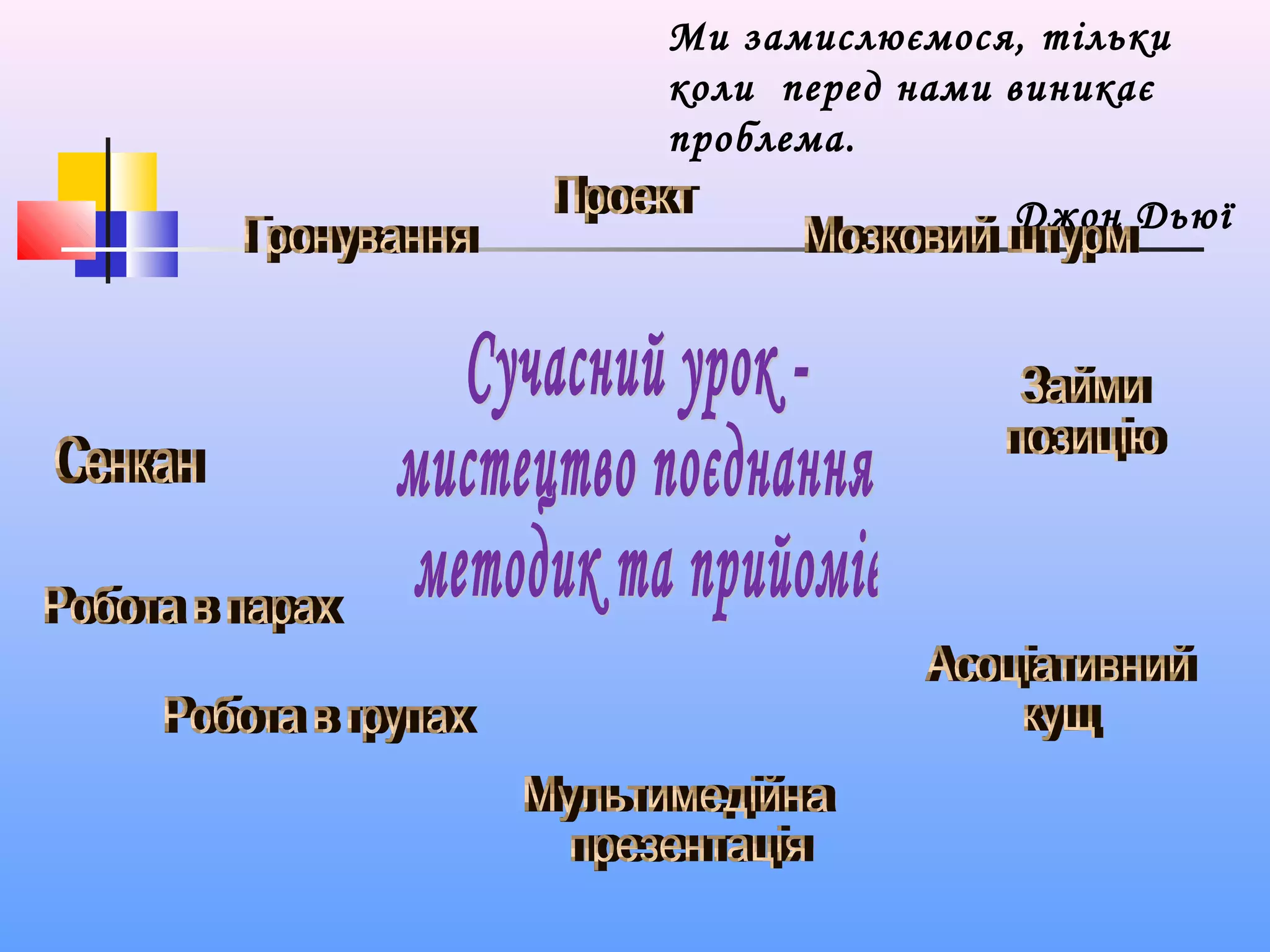 Ми замислюємося, тільки
коли перед нами виникає
проблема.
Джон Дьюї
 