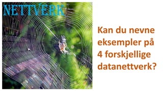 Kan du nevne
eksempler på
4 forskjellige
datanettverk?
 