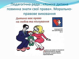 Педагогічна рада : «Кожна дитина
повинна знати свої права». Морально-
правове виховання
 