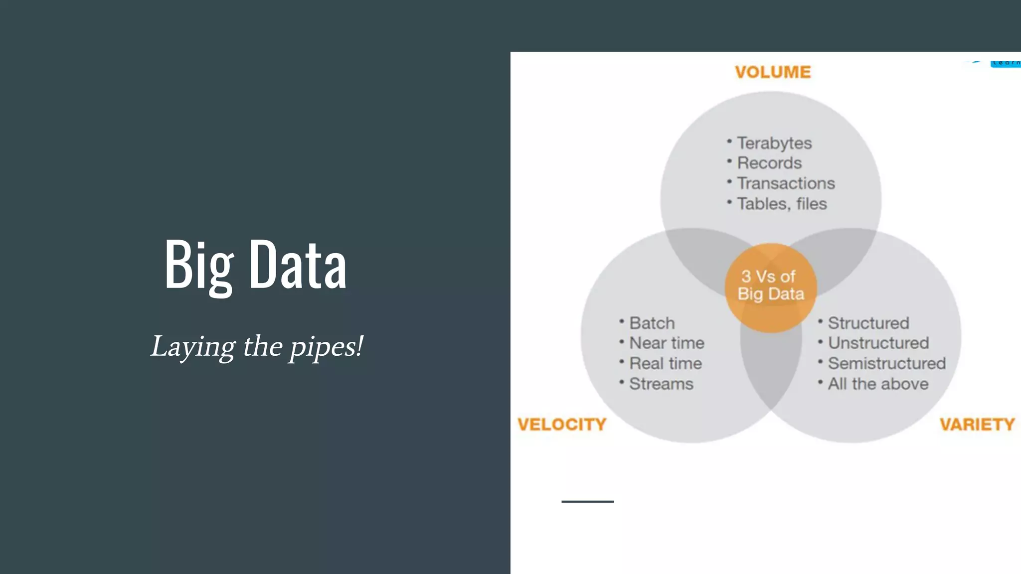Big Data
Laying the pipes!
 