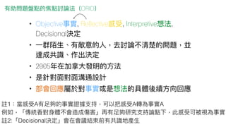 ORID
? Objective , Reflective , Interpretive ,
Decisional
?
? 2005
?
?
1 A A A
2: Decisional
 