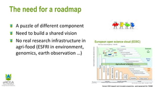 Horizon 2020 research and innovation programme - grant agreement No 730988
The need for a roadmap
A puzzle of different component
Need to build a shared vision
No real research infrastructure in
agri-food (ESFRI in environment,
genomics, earth observation …)
 