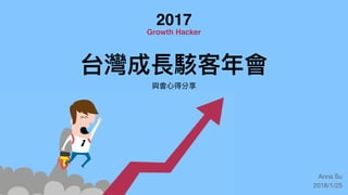 2017
台灣成長駭客年年會
與會⼼心得分享
Anna Su 

2018/1/25
Growth Hacker
 