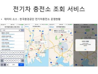 전기차 충전소 조회 서비스
• 데이터 소스 : 한국환경공단 전기차충전소 운영현황
 