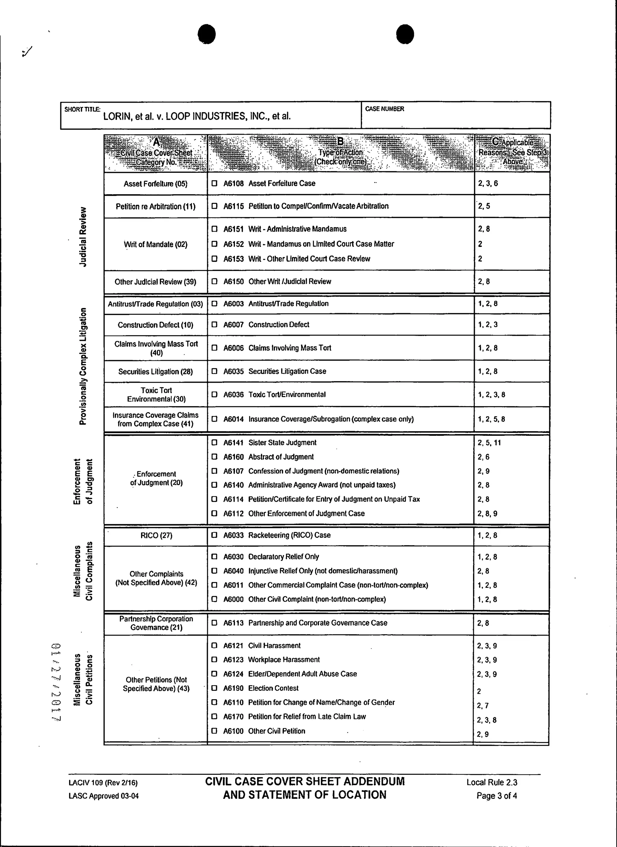 2017 Henry Lorin v Loop Industries Complaint