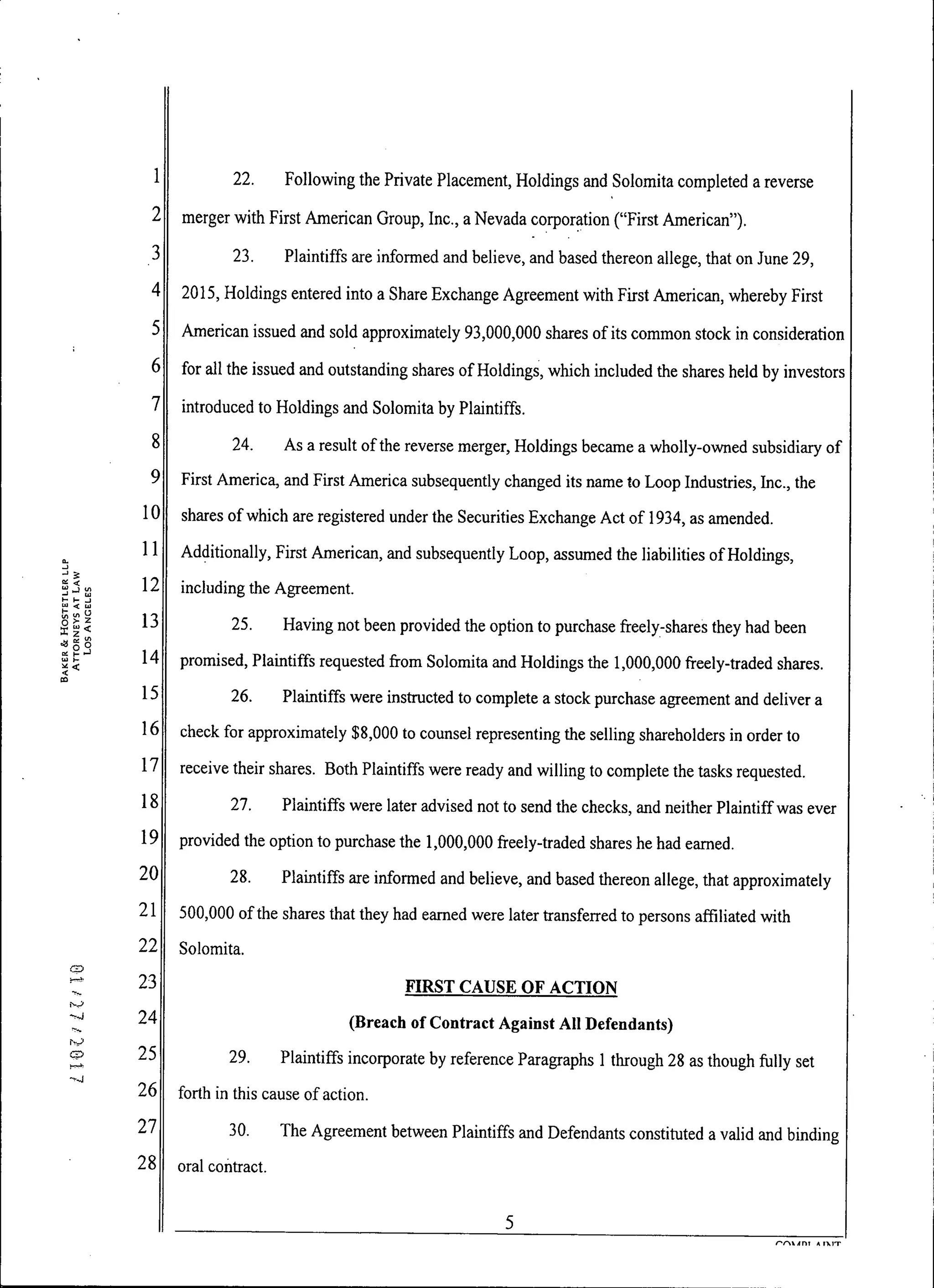 2017 Henry Lorin v Loop Industries Complaint