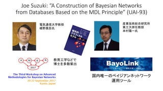 Joe Suzuki: “A Construction of Bayesian Networks
from Databases Based on the MDL Principle” (UAI-93)
産業技術総合研究所
東工大併任教授
本村陽...