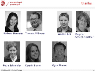 AlCoB, June 2017, Aveiro / Portugal 49
Barbara Hammer Thomas Villmann Wiebke Arlt Dagmar
Scheel-Toellner
Petra Schneider Kerstin Bunte Gyan Bhanot
thanks
 
