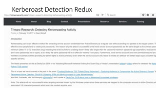 Kerberoast Detection Redux
Sean Metcalf [@Pyrotek3 | sean@TrimarcSecurity.com]
 