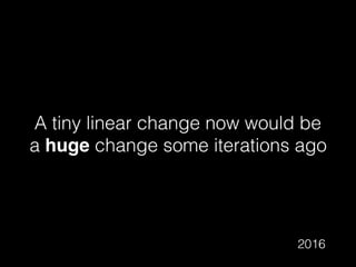 A tiny linear change now would be
a huge change some iterations ago
2016
 