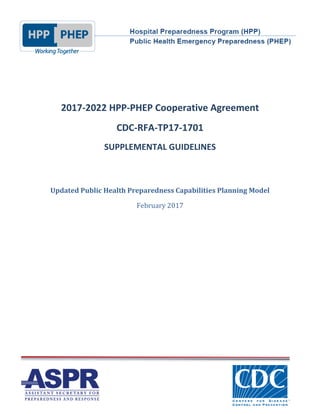 2017-2022 HPP-PHEP Cooperative Agreement
CDC-RFA-TP17-1701
SUPPLEMENTAL GUIDELINES
Updated Public Health Preparedness Capabilities Planning Model
February 2017
 
