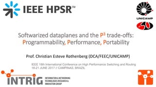 Softwarized dataplanes and the P3 trade-offs:
Programmability, Performance, Portability
Prof. Christian Esteve Rothenberg (DCA/FEEC/UNICAMP)
IEEE 18th International Conference on High Performance Switching and Routing
18-21 JUNE 2017 // CAMPINAS, BRAZIL
 