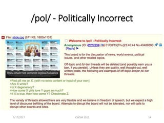 /pol/ - Politically Incorrect
5/17/2017 ICWSM 2017 14
 