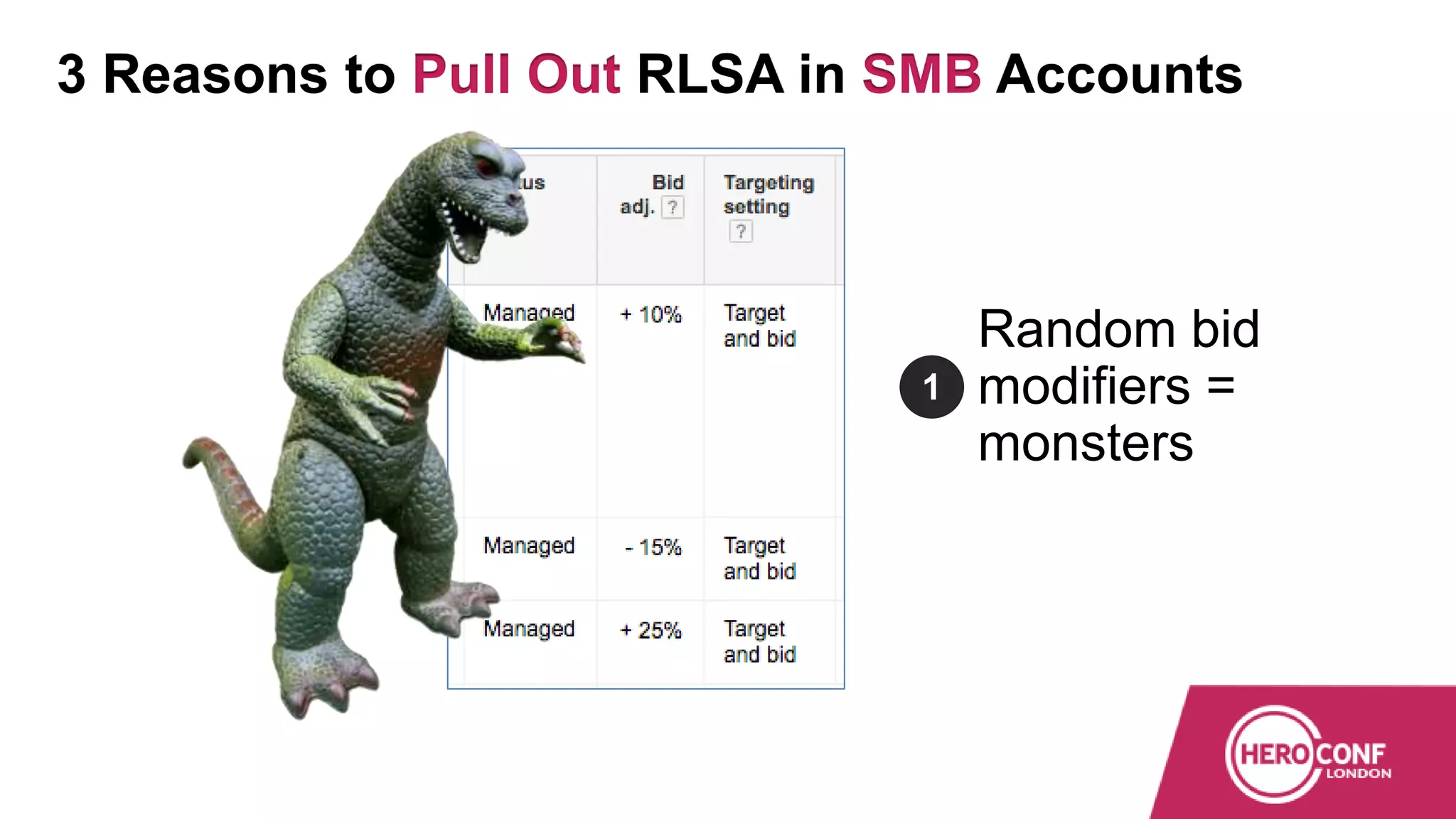 3 Reasons to Pull Out RLSA in SMB Accounts
Random bid
modifiers =
monsters
1
 