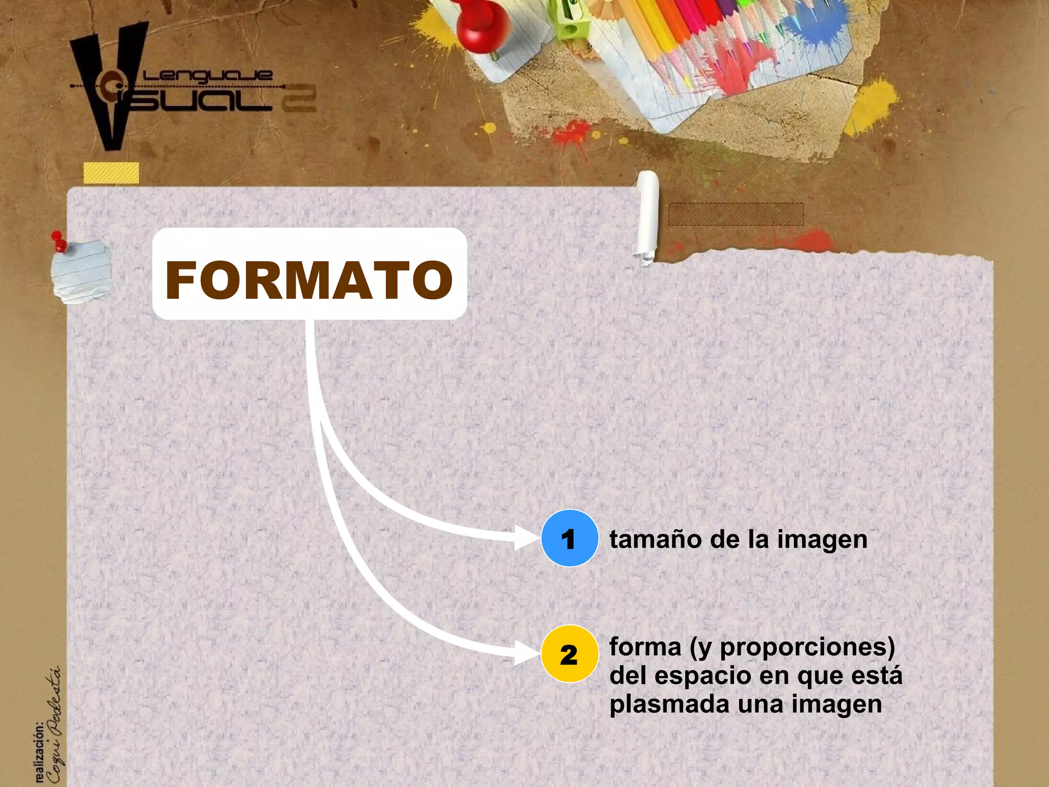 FORMATO
forma (y proporciones)
del espacio en que est&aacute;
plasmada una imagen
tama&ntilde;o de la imagen1
2
 