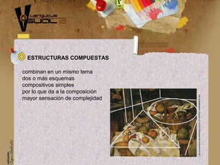combinan en un mismo tema
dos o más esquemas
compositivos simples
por lo que da a la composición
mayor sensación de complejidad
ESTRUCTURAS COMPUESTAS
http://clasesseptimo.blogspot.com.ar/2013/03/esquemas-compositivos.html
 