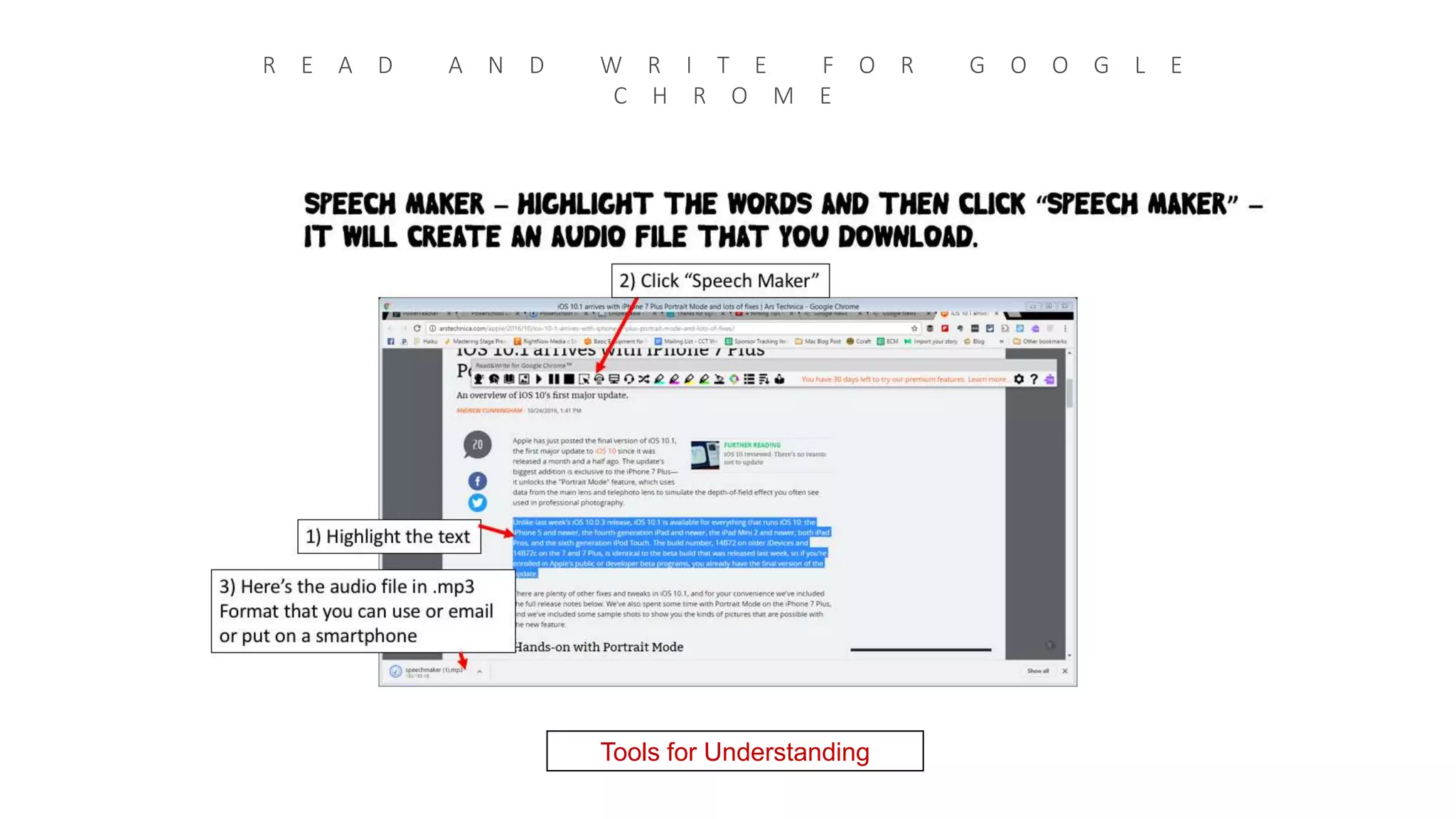 R E A D A N D W R I T E F O R G O O G L E
C H R O M E
Tools for Understanding
 