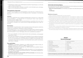 Protocolos Clínicos em Medicina Interna Protocolos Clínicos em MedicinaIntert
• Embolectomia cirúrgica ou por cateterizaçâo percutânea e fragmentação, se contra-indi-
cação ou falência da trombólise.
• Filtros na veia cava inferior, considerar se existirem contra-indicações para a anticoagu-
lação, e um risco elevado de recorrência da EP.
Intervenções não farmacológicas
Devido ao facto de a EP estar muito frequentemente associada à presença de trombose 
nosa profunda dos membros inferiores recomenda-se:
• Meias de compressão elástica:recomendadas por reduzir o risco de síndrome pós-troí
bótico.
• Imobilização.
Anticoagulação a longo prazo
Os agentes recomendados para a anticoagulação a longo prazo são os antagonistas da vi-
tamina K - como a varfarina, ou o novo anticoagulante oral, o rivaroxabano- um inibidor do
factor Xa.(4)
Referências de Suporte:
Campos L. Protocolos em Medicina Interna.Ia ed.Lisboa: Lidei; 2012.
Diagnosis ofacute pulmonaryembolism.InUpToDate.Disponívelem:<www.uptodate.com>.Acedidoem 31/01/20
OverView of acute pulmonary embolism.InUpToDate. Disponível em: <www.uptodate.com>.Acedido em 31/01/20
Grupo de trabalho para o Diagnóstico eTratamento da Embolia Pulmonar Aguda da European Society ofCardiolc
"Orientações para o Diagnóstico eTratamento da Embolia Pulmonar Aguda". Rev Port Cardiol.2009;28:569-614.
Dupras D, Bluhm J,Felty C, Hansen C,JohnsonT, Lim K,Maddali S,Marshall P
,Messner P,Skeik N.Institute for Clinicai S
tems Improvement.VenousThromboembolism Diagnosis andTreatment.http://bit.ly/VTE0113.Updated January 20
Anticoagulation in acute pulmonary embolism.In: UpToDate.Disponível em: <www.uptodate.com>. Acedi
em 31/01/2013.
Fibrinolytic therapy in acute pulmonary embolism and lower extremity deep vein thrombosis. In: UpToDa
Disponível em: <www.uptodate.com>.Acedido em 31/01/2013.
Kahns S, Lim W, Dunn A.Prevention ofVTE in nonsurgical patients:antithrombotic therapy and a prevention of thro
bosis.9th ed.American College of Chest Physicians Evidence-Based Clinicai Practice Guidelines.Chest.2012;141:195S-22
1.
Varfarina
Dose inicial 5 mg/dia peros (p.o.), ajustada individualmente e de acordo com o INR, até INR
em nível terapêutico - 2,5 (intervalo entre 2-3), durante pelo menos 2 dias. Iniciada em
simultâneo ou após a HBPM ou HNF.
É recomendado que a HBPM ou HNF seja administrada por um período mínimo de 5 dias, e
continuada em simultâneo com a varfarina até ser atingido INR terapêutico por 2 dias con-
secutivos.
2.
3.
4.
5.
6.
Rivaroxabano
Dose inicial de 15 mg bid durante 21 dias (3 semanas) durante a fase aguda do tratamento,
seguido de 20 mg/dia para o tratamento a médio e longo prazo.
Contra-indicado,se CICr < ou = 15 ml/min, insuficiência hepática grave e durante a gravidez.
A duração da terapêutica anticoagulante deverá ser decidida com base no risco individual
de recorrência da EP e no risco hemorrágico,bem como na preferência do doente.(4
'
5i7)
7.
8.
• EP em que se identifica um factor causal reversível está recomendada a anticoagulação
oral durante 3 meses.
• EP em que não se identificam factores causais/idiopática é recomendada anticoagulação
por pelo menos 3 meses, com reavaliação e decisão de terapêutica a longo prazo basea-
da nos riscos (nomeadamente o risco hemorrágico) e benefícios. É recomendada a anti-
coagulação a longo prazo para doentes com um primeiro evento de EP e risco hemor-
rágico baixo e moderado.
Anexo I
Fatores deriscohemorrágico(6)
• Idade> 65 anos • Acidentevascularcerebral prévio
• Hemorragia prévia • DiabetesMellitus
Casos particulares
• Neoplasias: recomendada a terapêutica com HBPM durante pelo menos 6 meses, se-
guida de terapêutica com varfarina ou HBPM, se doença activa.
• Gravidez: recomendada anti-coagulação com HBPM durante toda a gravidez e durante
pelo menos 3 meses após o parto.
• Trombofilias:anticorpos antifosfolipídicos,défice de proteína C ou 5, homozigotia para o
fator V de Leiden e mutação da protrombina G20210A - recomendada a terapêutica an-
ticoagulante a longo prazo.
• Recorrência,isto é,dois ou mais episódios,de EP documentados: recomendada a tera-
pêutica anticoagulante a longo prazo.
• Trombocitopenia • Anemia
Terapêutica antiagregante plaquetária • Neoplasia
• Mau controlo da terapêutica anticoagulante • Insuficiência renal
• Cirurgia recente • Insuficiência hepática
• Risco frequente de quedas • Alcoolismo
• Reduzida capacidade funcional
(Considerarriscohemorrágicobaixo,na ausência dosfatores;moderado,napresençadeumfator;elevado,napresençadedoisoumaisfatores
270
2“
y
 