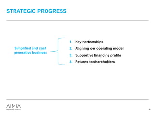 Simplified and cash
generative business
STRATEGIC PROGRESS
1. Key partnerships
2. Aligning our operating model
3. Supportive financing profile
4. Returns to shareholders
30
 