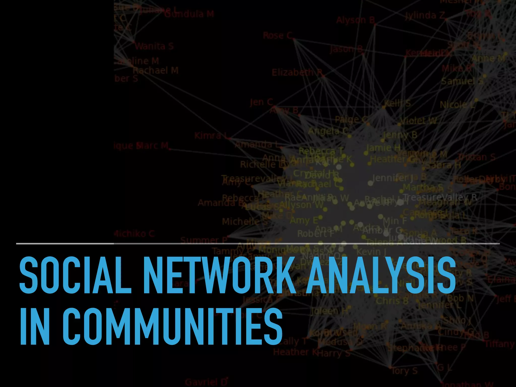 SOCIAL NETWORK ANALYSIS
IN COMMUNITIES
 