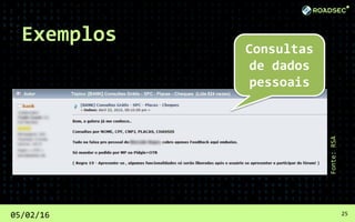 05/02/16 25
Fonte:RSA
Consultas
de dados
pessoais
Exemplos
 