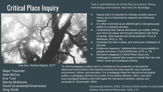 Critical Place Inquiry
● Argues that it is important to critically consider place in
inquiry as it is influenced by resear...