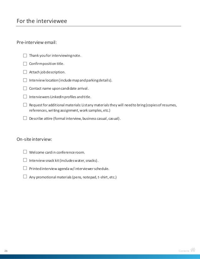 contents 26 on site interviewpreparation interviewerchecklist andcandidate checklist for the interviewee pre interview email