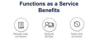 Functions as a Service
Benefits
 