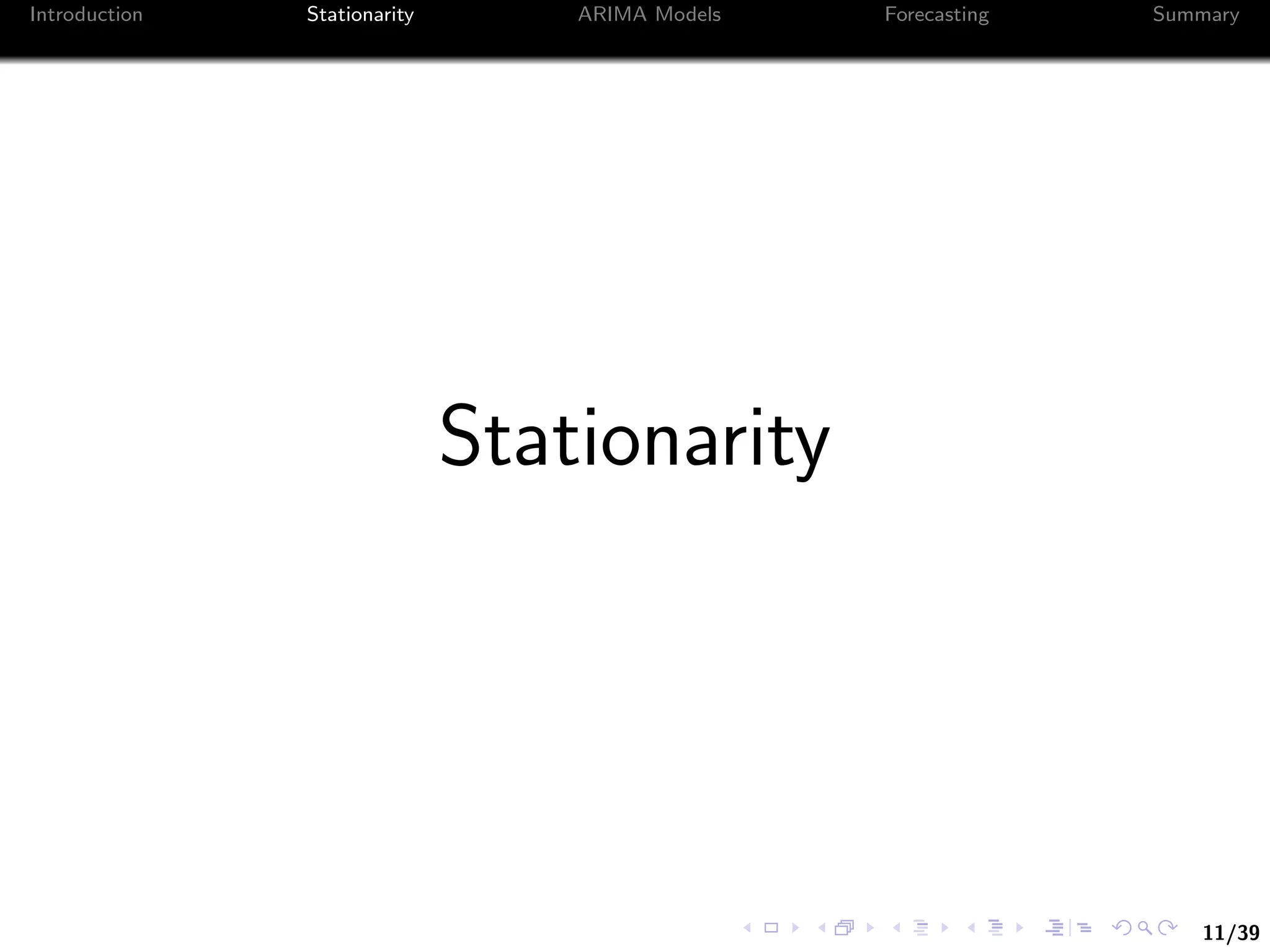 11/39
Introduction Stationarity ARIMA Models Forecasting Summary
Stationarity
 