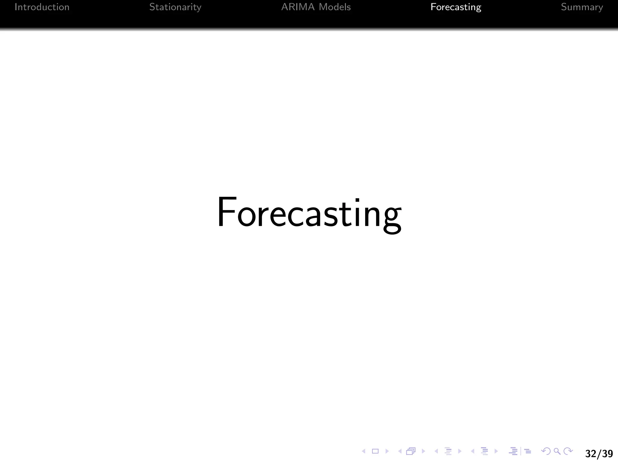 32/39
Introduction Stationarity ARIMA Models Forecasting Summary
Forecasting
 