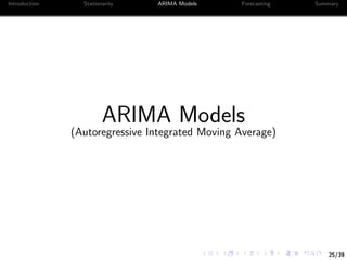 25/39
Introduction Stationarity ARIMA Models Forecasting Summary
ARIMA Models
(Autoregressive Integrated Moving Average)
 
