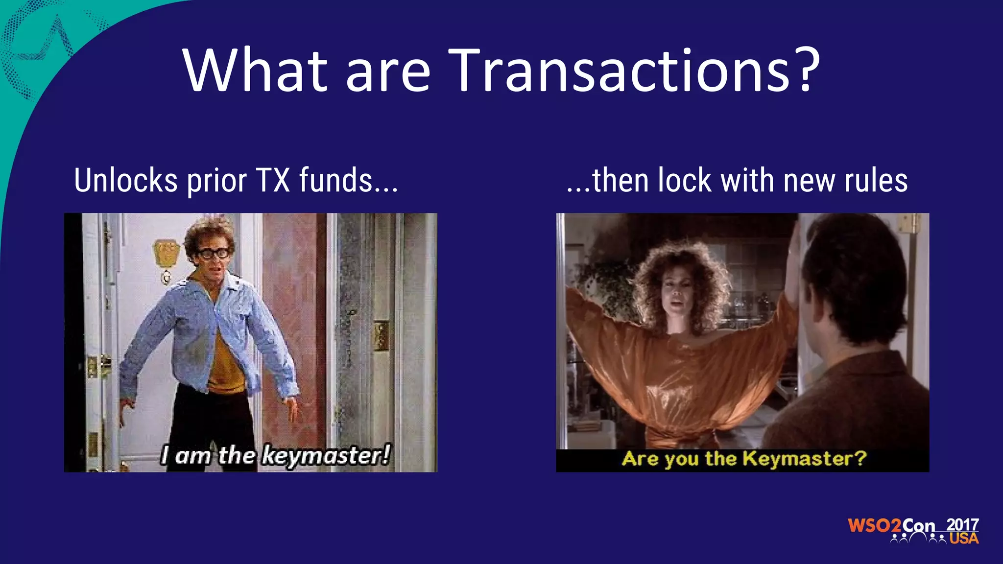 Unlocks prior TX funds... ...then lock with new rules
What are Transactions?
 