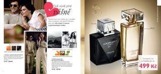 1312
  Parfémovaná voda
Giordani Gold Original
Vaše oblíbená nadčasová vonná harmonie
s bohatým srdcem z pomerančových kvítků.
Pečlivě řemeslně vytvořený flakón s okouzlujícími
zlatými detaily a květinová dřevitá parfémovaná
voda jsou určeny pro ženu, která žije každý den
naplno. 50 ml
32150 849 Kč
DŘEVITÁ VETIVER
KVĚTINOVÁ, BÍLÉ KVĚTY, DŘEVITÁ
mandarinka, pomerančový kvítek, pačuli
PRO NĚJ
PRO NI

SVÁTEKZAMILOVANÝCH
Dvě vůně plné
vášně
Drobný luxus pro každý den v podobě
dvou smyslných vůní, jejichž klíčovými
tóny jsou vřes vetiver a esence
z pomerančových kvítků.
  Toaletní voda Giordani Gold Notte
Jiskřivé tóny italského citrusového ovoce
splývají s tajemnými luxusními akordy černého
vetiveru a vytvářejí charismatickou mužnou
vůni. 75 ml
32797 849 Kč
499 Kč
Zamilujete si je!
Každá jen
italské citrusy, černá káva, černý vetiver

 