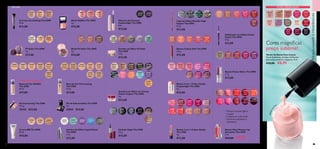 31576
Gunmetal
31574
Purple
31575
Blue
31572
White
31573
Turquoise
32421
Black
32422
Prune
32583
Nude
Shimmer
32584
Peach
Twinkle
32587
Mint
Dust
32585
Taupe
Glow
32586
Lilac
Lustre
32712
Pink
Cloud
32713
Peach
Pavlova
32714
Rose
Petal
32715
Flamingo
Fluff
32716
Coral
Caresse
32717
Taupe
Touch
32718
Violet
Velvet
32719
Mulberry
Meringue
31594
Fair
31595
Light
31596
Medium
31626
Sweet
Rose
31625
Soft
Peach
31624
Beige
Taupe
31628
Red
Berries
31627
Cranberry
Cream
32256
Soft
Mulberry
32257
Boysenberry
31949
Pink
Velour
31951
Rouge
Suede
31950
Raspberry
Cloud
31948
Plush
Peach
31944
Toffee
Cream
31946
Coral
Dream
31945
Satin
Rose
31947
Red
Velvet
30596
Porcelain
30597
Fair
Nude
30598
Nude
Pink
30599
Light
Ivory
30600
Natural
Beige
30601
Olive
Beige
31158
Nude
Porcelain
31159
Nude
Beige
31160
Porcelain
31161
Fair
Nude
31162
Nude
Pink
31163
Natural
Beige
31164
Light
Ivory
30746
Golden
Brown
30744
Beige
Pearl
30750
Intense
Plum
30747
Olive
Green
30745
Rose
Gold
30751
Shimmering
Steel
32794
Wet
Turquoise
32795
Purple
Wow
32792
Hot
Pink
32793
Orange
Crush
32796
Golden
Yellow
30661
Clover
Haze
30667
Sweet
Tangerine
30655
Uptown
Rose
30675
VIP
Beige
30668
Coral
Ideal
30676
Chic In
Taupe
30658
Garnet
Attraction
30677
Warm
Nude
30659
Fuchsia
Hype
30660
Pink
Lady
24423Pastel
Pink
20779
Baby
Pink
20781
Clover
Haze
20782
Nude
Pink
20783
Intense
Pink
20788
Coral
Red
24423
Pastel
Pink
24424
Lavender
Shimmer
24425
Glossy
Taupe
26257
Sheer
Cream
26258
Red
Classic
26259
Ruby
Pink
26260
Berry
Intense
26261
Deep
Plum
31433
Nude
Rose
31434
Spicy
Nude
31435
Perfect
Pink
31437
Vibrant
Pink
31439
Real
Red
31829
Dark
Plum
32780
Glitzy
Gold
32784
Ritzy
Purple
32783
Berry
Blitz
32782
Ruby
Razzle
32781
Pink
Spritz
31789
Silver
Chrome
31790
Grey
Smoke
31791
Sparkling
Green
31792
Dazzling
Taupe
30977
Pink
Glow
30978
Shimmer
Rose
30979
Luminous
Peach
31166
Light
Nude
31168
Deep
Beige
31167
Fair
Beige
31598
Translucent
31599
Light
31600
Medium
32687
Lustrous
Peach
32686
Luminous
Rose
32688
Radiant
Bronze
31186
Smoky
Charcoal
31187
Carbon
Black
31188
Midnight
Blue
33213
Black
Shimmer
33214
Brown
Shimmer
33215
Nude
Shimmer
66 67
 ﻿Blush IlluSkin The ONE
4 g.
 €15,00
THE ONE
 ﻿Sombra de Olhos Liquid Metal
The ONE
5 ml.
 €12,00
 ﻿Máscara de Pestanas
Featherlight The ONE
8 ml.
 €14,00
 ﻿Sombra de Olhos Pó Solto
The ONE
1,3 g.
 €12,00
 ﻿Batom 5 em 1 Colour Stylist
Featherlight The ONE
4 g.
 €13,00
 ﻿Creme BB The ONE
30 ml.
 €15,00
 ﻿Batons Colour Soft The ONE
2,8 g.
 €12,00
ÚLTIMA APRESENTAÇÃO
 ﻿Delineador de Lábios Colour
Stylist The ONE
0,3 g.
 €11,00
 ﻿Batom Mate Mousse Lip
Sensation The ONE
5 ml.
 €14,00 €9,95
MAQUILHAGEMETENDÊNCIAS
 ﻿Bases de Cor IlluSkin
The ONE
30 ml.
 €17,00
 ﻿Batom 5 em 1 Colour Stylist
The ONE
4 g.
 €12,00
 ﻿Base de Cor EverLasting
The ONE
30 ml.
 €17,00  ﻿Sombras de Olhos em Creme
Colour Impact The ONE
4 g.
 €13,00
 ﻿Batom Power Shine The ONE
1,7 g.
 €13,00
 ﻿Corretor Everlasting The ONE
10 ml.
 €12,00
 ﻿Eyeliner Kajal The ONE
2,5 g.
 €13,00
 ﻿Pó Solto The ONE
7 g.
 €17,00
 ﻿Lápis de Olhos Metallic High
Impact The ONE
0,3 g.
 €12,00
 ﻿Blush Pó Solto The ONE
2 g.
 €14,00
 ﻿Kit de Sobrancelhas The ONE
3 g.
32031 €14,00
 ﻿Kit Contouring The ONE
13,1 g.
33152 €23,00
 ﻿Verniz Oriflame Pure Colour
Cores fantásticas, variadas e brilhantes
para unhas perfeitas e elegantes. 8 ml.
 €10,00 €6,95
Cores magníficas
preço sublime!
ÚLTIMAAPRESENTAÇÃO
•Textura mousse ligeira
e suave
• Cobertura mate total
• Fórmula suavizante e
hidratante
 