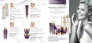 CUIDADOSDOROSTO




90 91
 ﻿Creme de Olhos Advanced Lifting
Ultimate Lift NovAge
15 ml.
31542 €30,00 €19,95
 ﻿Sérum Concentrado Lifting
Ultimate Lift NovAge
30 ml.
31543 €53,00
  Leite de Limpeza Suavizante NovAge
200 ml.
32597 €24,00
  Loção Tonificante e Suavizante NovAge
200 ml.
32742 €24,00
PASSO 1: LIMPAR
Remover a maquilhagem, as células mortas e
outras impurezas, permite que os produtos
sejam mais bem absorvidos e apresentem
melhores resultados. O Leite de Limpeza
Suavizante e a LoçãoTonificante e Suavizante
NovAge deixam a pele limpa, profundamente
nutrida e hidratada.
PASSO 2: OLHOS
A pele do contorno dos olhos é delicada e
necessita de cuidados especiais. O Creme de
Olhos Advanced Lifting Ultimate Lift NovAge
foi especialmente formulado para potenciar
estas poderosas tecnologias a esta zona
delicada.
2MINUTOS
vezes por dia
Recomendado para 40+
PASSO 3: POTENCIAR
O Sérum Concentrado Lifting Ultimate Lift
NovAge foi desenvolvido com uma elevada
concentração de ativos, em sinergia com
tecnologia de ponta, para uma máxima
eficácia e efeito potenciador quando
associado ao creme de dia e de noite.
PASSO 4: HIDRATAR
O Creme de Dia Advanced Lifting Ultimate Lift
NovAge contém FPS 15 para ajudar a proteger a pele
contra os danos solares durante o dia, enquanto o
Creme de Noite Lifting  Contouring Ultimate Lift
NovAge confere às células em descanso uma nutrição
extraprofunda enquanto dorme.
RESULTADOS 7X SUPERIORES
COM A ROTINA DIÁRIA DE CUIDADOS DO
ROSTO NOVAGE*
*
Resultado clinicamente comprovado ao seguir a Rotina Diária de Cuidados
do Rosto Oriflame, usando o Conjunto de Cuidados do Rosto
NovAge, em comparação com limpeza e creme de dia apenas,
paraTrue Perfection, Ecollagen e Ultimate Lift
Patente Nº: EP11797020
  Creme de Dia Advanced Lifting com FPS 15
Ultimate Lift NovAge
50 ml.
31540 €42,00
  Creme de Noite Lifting  Contouring
Ultimate Lift NovAge
50 ml.
31541 €42,00
 ﻿Conjunto Ultimate Lift NovAge
Criado para recuperar a elasticidade da pele, para um rosto tonificado e
esculpido. Conjunto de cuidados do rosto advanced performing, que inclui
limpeza, tónico, creme de olhos, sérum e cremes de dia e de noite, para obter os
máximos resultados. Contém 6 produtos de tamanho standard.
28968 €215,00 €129,00
 