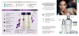  


94 95
 ﻿Bálsamo Suavizante Royal Velvet
30 ml.
31318 €25,00
 ﻿Creme Refirmante para Olhos
Royal Velvet
15 ml.
22815 €24,00
 ﻿Creme de Dia Refirmante
com FPS 15 Royal Velvet
50 ml.
22424 €30,00
 ﻿Creme de Noite Reparador
Royal Velvet
50 ml.
22814 €30,00
 ﻿Cápsulas Ultrarrefirmantes
Royal Velvet
28 unidades
24547 €34,00
apenas para uso externo
 ﻿Creme Protetor de Dia com
FPS 30 NovAge - Proteção
Avançada
30 ml.
32214 €30,00
 ﻿Desmaquilhante de Olhos
Hydra Calm NovAge
150 ml.
32664 €22,00 €14,95
 ﻿Microesfoliante NovAge
100 ml.
32645 €22,00
Limpa
suavemente
a pele
Remove
suavemente
as impurezas
NOVAGE
Deixa a sua pele
perfeitamente
limpa
Renova a
superfície da pele
enquanto dorme
  Cuidado de Noite Restaurador Diamond Cellular
Cuidado de noite altamente eficaz, que ajuda a regenerar a pele,
melhorar a sua luminosidade e renovar as células cutâneas. Aplique
todas as noites, antes de se deitar. Use every night. 30 ml.
18437 €42,00 €29,95
  Limpeza Micellar Diamond Cellular
Fómula luxuosa tudo em um: limpeza, tónico e desmaquilhante.
Remove as impurezas numa passagem, sem água. 200 ml.
21339 €24,00 €15,95
40+
Para todos os
tipos de pele
 ﻿Creme de Olhos Multi-Perfection
Diamond Cellular
Atenua as olheiras e as bolsas, corrige as rugas e
as linhas de expressão e hidrata intensamente.
15 ml.
22419 €29,00
 ﻿Creme Anti-Idade Diamond Cellular
Este creme excecional atenua os sinais de
envelhecimento para revelar uma pele capaz de
dizer Não! aos sinais do tempo. 50 ml.
13659 €42,00
DIAMOND
CELLULAR
Para a pele que necessita de
REJUVENESCIMENTO E
LUMINOSIDADE
  Leite de Limpeza Cremoso Royal Velvet
Nova fórmula com uma textura ligeira, que se
espalha facilmente sobre a pele, para remover as
impurezas. 200 ml.
22421 €20,00 €14,95
  Gel Tónico Royal Velvet
Nova fórmula suavizante que prepara a pele
para o Creme de Dia e/ou Noite Royal Velvet.
200 ml.
22423 €20,00 €14,95
CUIDADOSDOROSTO
40+
ROYALVELVET
Para todos os
tipos de pele
ATUALIZE a sua rotina de cuidados do
rosto e desfrute dos benefícios das fórmulas
CIENTÍFICAS AVANÇADAS que fazem com que
os luxuosos cuidados anti-idade Diamond Cellular
sejamTÃO PROCURADOS.
 