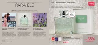 102 103
PARA ELE
PARAELE
 ﻿Eau de Toilette Eclat Lui
Com Couro Cordovan como peça central, o seu lado poderoso e
sofisticado cria um encanto intemporal com um toque de
modernidade. 75 ml.
32950 €33,00
€19,95
Viva Cada Momento ao Máximo
Moderna, dinâmica e sempre requintada. Eis um aroma para os jovens irreverentes,
dispostos a explorar a energia de Paris. Com couro Cordovan como ingrediente
principal, o homem que usa Eclat Lui deixará certamente a sua marca onde quer que vá.
RASPE SOBRE
O FRASCO
NOVO
AROMÁTICA FOUGÉRE
COURO
CORDOVAN
TORANJA LAVANDA
FRAGRÂNCIAS MASCULINAS PÁGINAS 103–109 | CUIDADOS DO CORPO E CAPILARES PÁGINAS 110–111
+ DE 35%DESCONTO
INSPIRADA NO ROMANCE
PARISIENSE
A fragrância abre com notas frutadas e
frescas de toranja e maçã, seguidas de um
coração aromático com lavanda e
cardamomo. Esta fragrância termina com
poderosas notas amadeiradas de vetiver
e couro refinado Cordovan –  deixando
um rasto moderno e inesquecível.
FAMÍLIA OLFATIVA:
FOUGÈRE AROMÁTICA
O ingrediente principal é o couro
Cordovan, conhecido pela sua associação
ao luxo e elegância. Um aroma subtil e
suave, com um caráter poderoso e
envolvente, que reflete a sofisticação e
prestígio das suas origens.
INGREDIENTE PRINCIPAL –
COURO CORDOVAN
SABIA QUE sendo um dos principais produtores de fragrâncias do mundo,
a Oriflame orgulha-se de trabalhar com alguns dos melhores perfumistas do mundo?
Eclat Mademoiselle e Eclat Lui captam
o encanto e magia de Paris.As duas
fragrâncias inesquecíveis seduzem,
encantam e prometem que a cidade ficará
para sempre consigo.A fragrância para Ela
é feminina e floral, enquanto a fragrância
para Ele é dinâmica e elegante. Juntas, são
a combinação entre clássico e moderno
perfeita.
Eclat Mademoiselle na pág. 115
 