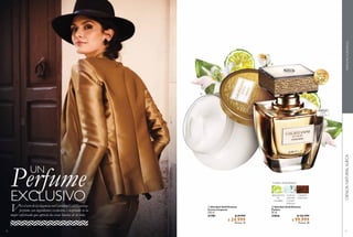 70
UN
EXCLUSIVO
Perfume
Vive el arte de la elegancia con Giordani Gold Essenza,
perfume con ingredientes exclusivos e inspirado en la
mujer sofisticada que aprecia las cosas buenas de la vida.
71


 Giordani Gold Essenza
Crema Corporal
250 ml
31781 $ 39.999
$ 24.999
Puntos: 10
 Giordani Gold Essenza
Parfum
50 ml
31816 $ 152.999
$ 99.999
Puntos: 38
FLORAL AMADERADA
FLOR DE
AZAHAR
“LUXURY
ESSENZA”
BERGAMOTA
DE
CALABRIA
MADERA
TOSCANA
CIENCIANATURALSUECAPERFUMESEUROPEOS
Tapa con
24K
Oro de
LARGA
DURACIÓN
PARFUM
 