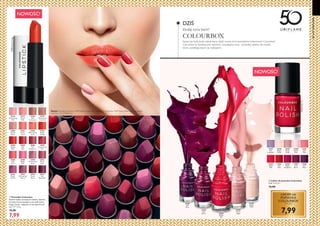 32976
Shimmering
Pink
32988
Soft
Coral
32983
Bright
Orange
32991
Pearly
Rose
32984
Bright
Red
32982
Shimmering
Coral
32992
Pearly
Fuchsia
32980
Pearly
Peach
32985
Soft
Red
32994
Pearly
Berry
32979
Shimmering
Caramel
32981
Pearly
Coral
32995
Soft
Burgundy
32986
Soft
Raspberry
32978
Soft
Cinnamon
32977
Pearly
Pink
32987
Shimmering
Red
32990
Shimmering
Rose
32993
Shimmering
Cherry
32989
Bright
Pink
33260
Pearly
Pink
33257
Soft
Lavender
33258
Bright
Nude
33261
Soft
Pink
33259
Pearly
Nude
33263
Soft
Red
33266
Soft
Plum
33262
Bright
Red
33264
Bright
Raspberry
33265
Soft
Berry
22 23
NOWOŚĆ!
NOWOŚĆ!
33262BrightRed
32983BrightOrange
33266
Soft
Plum
33262
Bright
Red
33259
Pearly
Nude
33265
Soft
Berry
33258
Bright
Nude
Dodaj życiu barw!
Makijaż: Pomadka Colourbox 32983 Bright Orange, Lakier do paznokci Colourbox 33259 Pearly Nude, Lakier do paznokci
Colourbox 33262 Bright Red.
  Pomadka Colourbox
Szeroki wybór soczystych odcieni, świetne
formuły oraz przystępna cena. Jeśli wiesz,
czego chcesz - sięgaj po to bez ograniczeń!
4 g 1997,50/kg
 15,90
7,99
DZIŚ
Spraw, by twój świat nabrał barw, dzięki nowej linii kosmetyków kolorowych Colourbox!
Colourbox to fantastyczne odcienie i przystępna cena - produkty idealne dla kobiet,
które uwielbiają bawić się makijażem.
COLOURBOX
50LATORIFLAME
  Lakier do paznokci Colourbox
5 ml 1598,00/l
 15,90
7,99
TYLKO
LAKIER lub
POMADKA
COLOURBOX


 