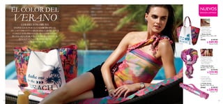104 105
  Toalla Aruba
Medidas: 135 x 70 cm.
29465 $ 299.90
 $ 249.90
Puntos: 7.17
  Bolso Aruba
Medidas: 34.5 x 10.5 x 40
cm.
29475 $ 599.90
 $ 449.90
Puntos: 12.92
  Mascada Aruba
Medidas: 120 x 120 cm.
29477 $ 279.90
 $ 219.90
Puntos: 6.31
Cierre inferior para
sacudir la arena
Bolsa de malla para
prendas húmedas
•
•
Pompones rosa neón
en todo el contorno
Múltiples usos y estilos;
tipo bufanda, pareo
corto y turbante.
•
•
Microfibra suave
Incluye sostenedor
para enrollar, sujetar
y colgarla al hombro
•
•
EDICIÓN LIMITADA
NUEVOS



EL COLOR DEL
VERANOCOLECCIÓN ARUBA
INSPIRADOS POR EL CALOR TROPICAL
DE LAS VIBRANTES ISLAS DEL CARIBE, ESTA
COLECCIÓN PRESENTA ACCESORIOS DE
PLAYA, QUE POR SUS COLORES Y ESTILOS,
RESALTAN A LA PERFECCIÓN
LA TENDENCIA POP.
 
