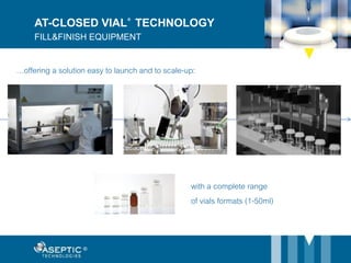 …offering a solution easy to launch and to scale-up:
with a complete range
of vials formats (1-50ml)
AT-CLOSED VIAL® TECHNOLOGY
FILL&FINISH EQUIPMENT
 