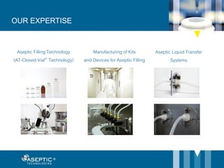 Aseptic Filling Technology
(AT-Closed Vial® Technology)
OUR EXPERTISE
Manufacturing of Kits
and Devices for Aseptic Filling
Aseptic Liquid Transfer
Systems
 
