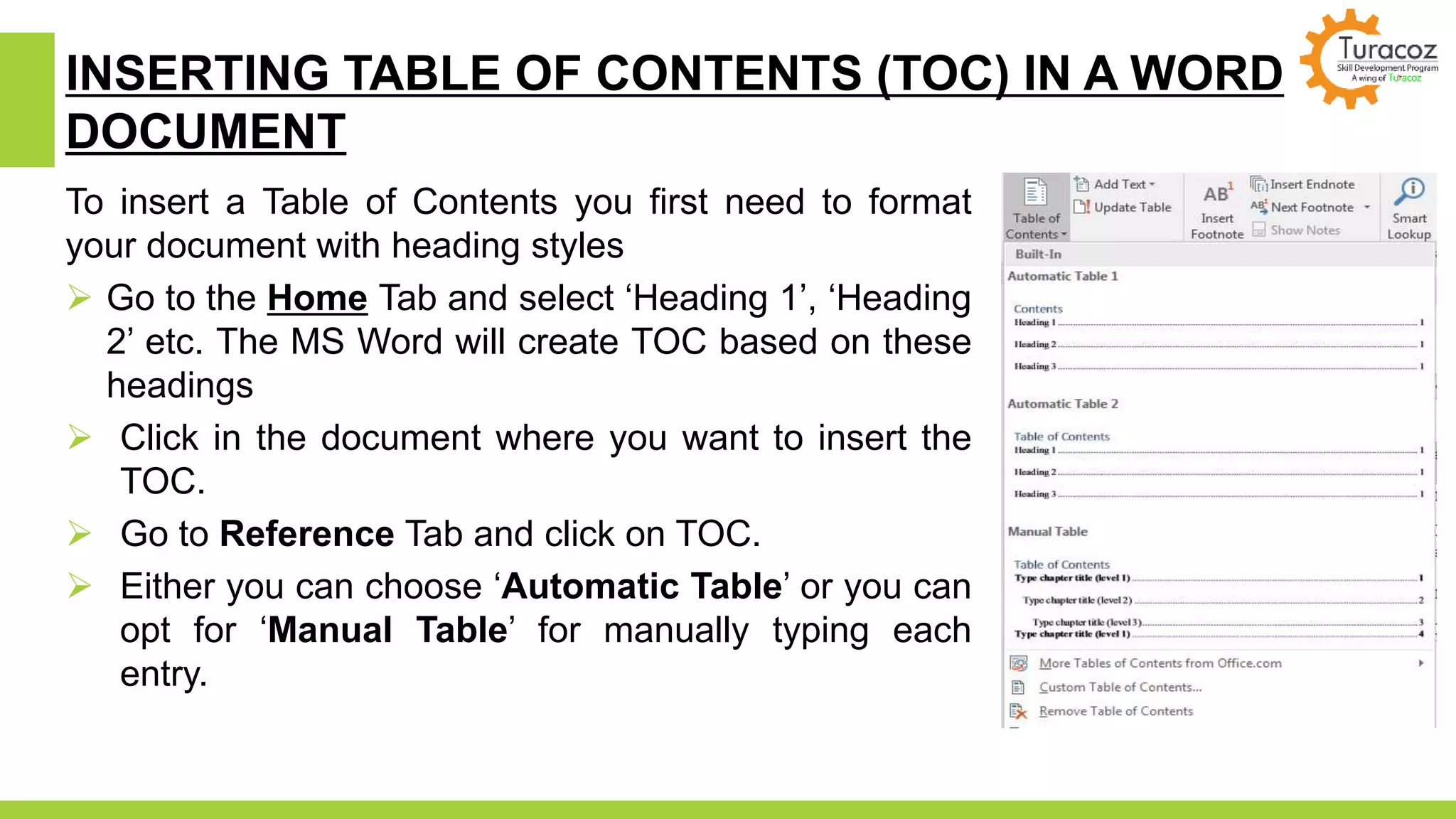 Toc Word Tutorial Table of Content in Word Document | PPTX
