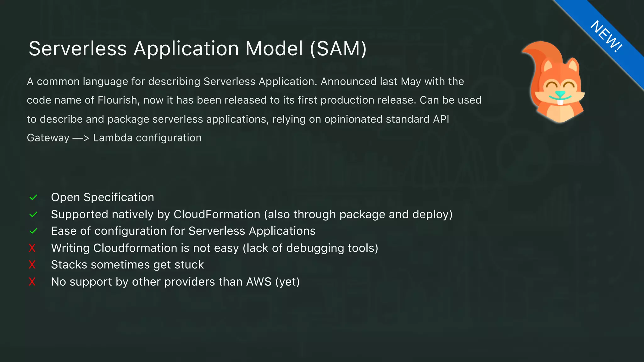 ✓ Fully managed
✓ Supports multiple stages of configuration
✓ Scales up with your projects
✓ Supports docker images as environment 
X Supports only Linux OS
X Slower thank equivalent EC2 Gitlab runner
X Costs 12 times an equivalent EC2 instance
Amazon CodeBuild
N
EW
!
A fully managed build service that compiles source code and runs tests following agile
specifications through buildspec.yaml configuration file (similar to travisCI and Gitlab).
Build processes scalability is handled automatically as well as security.
 