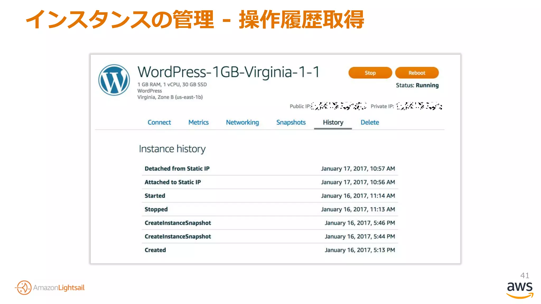 41
インスタンスの管理 - 操作履歴取得
 