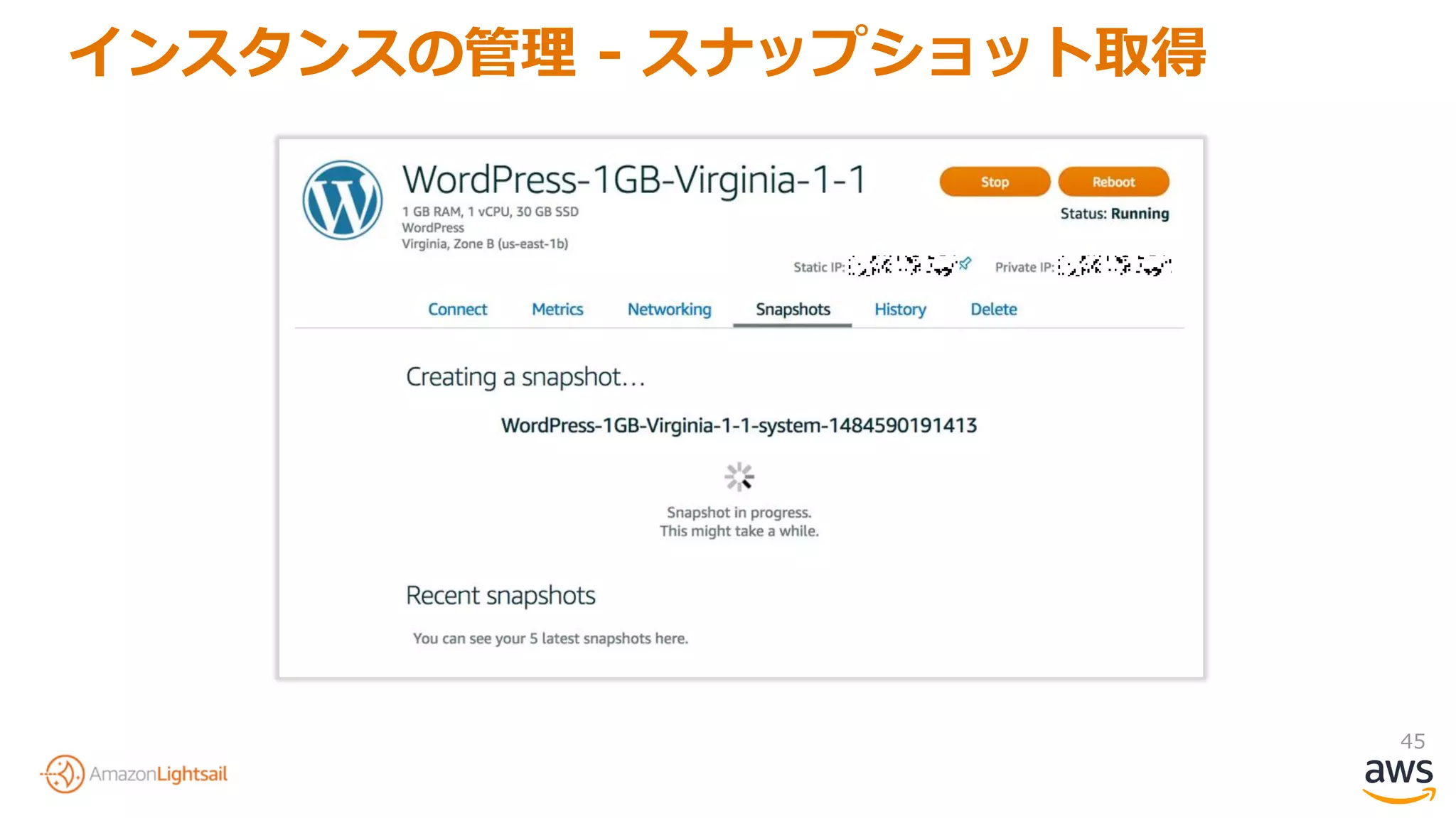 45
インスタンスの管理 - スナップショット取得
 