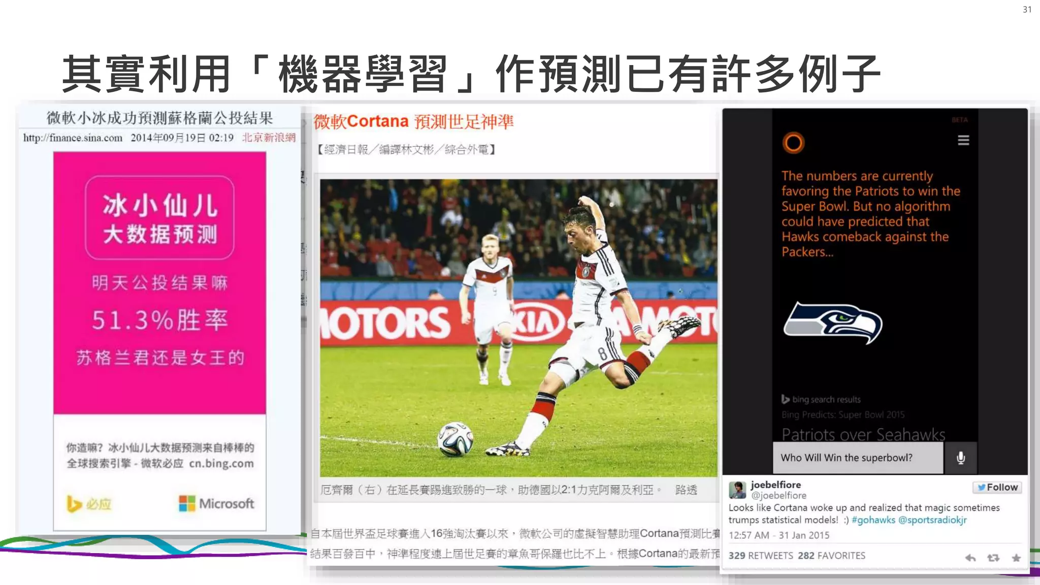 其實利用「機器學習」作預測已有許多例子
31
 