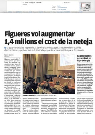 26/01/17El Punt avui (Ed. Girona)
Gerona
Prensa: Diaria
Tirada: 11.137 Ejemplares
Difusión: 9.164 Ejemplares
Página: 14
Sección: LOCAL Valor: 2.076,00 € Área (cm2): 404,3 Ocupación: 42,34 % Documento: 1/1 Autor: Esteve Carrera FIGUERES Núm. Lectores: 36656
Cód:107957415
17 / 21
 