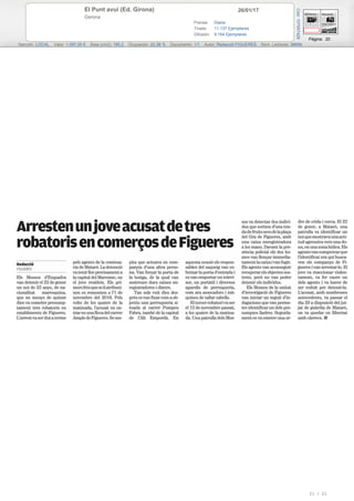 26/01/17El Punt avui (Ed. Girona)
Gerona
Prensa: Diaria
Tirada: 11.137 Ejemplares
Difusión: 9.164 Ejemplares
Página: 20
Sección: LOCAL Valor: 1.097,00 € Área (cm2): 190,2 Ocupación: 22,38 % Documento: 1/1 Autor: Redacció FIGUERES Núm. Lectores: 36656
Cód:107957428
21 / 21
 